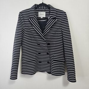 L.K. Bennett Navy & White Striped Double-Breasted Blazer Sz 8 Tailored Nautical